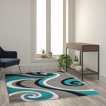 Flash Furniture Turquoise 5' x 7' Modern Plush Abstract Area Rug KP-RG952-57-TQ-GG